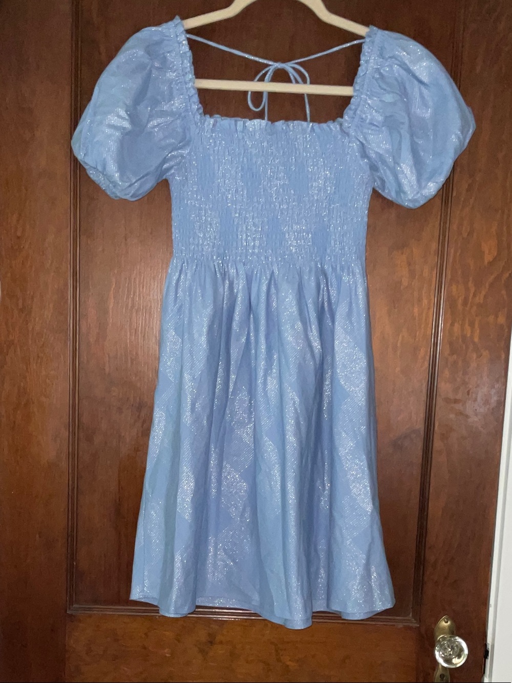 Hill House Light Blue Shimmer Puff-Sleeve Girls' Dress
